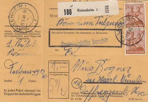 Carte de paquet 1948: Rosenheim par Haar