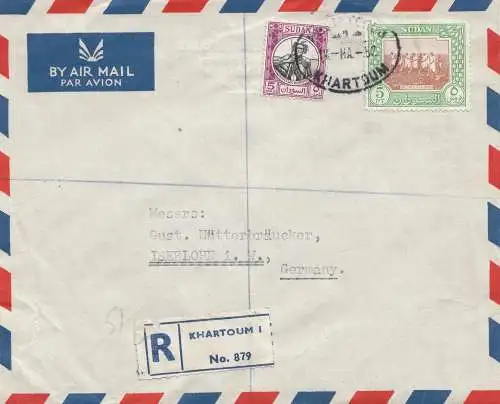 Sudan 1952: air mail registered Khartoum 2 to Iserlohn