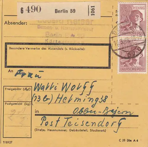 Carte de forfait 1948: Berlin, coiffeur, après Teisendorf