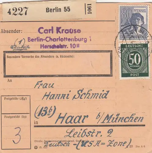 Carte de paquet: Berlin 55 par Haar