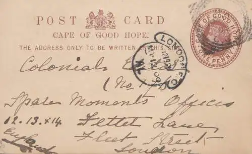 South Africa 1909: post card Cape Colony to London