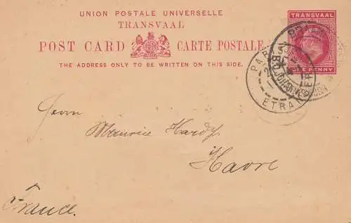 South Africa 1903: Johannesburg post card to Le Havre