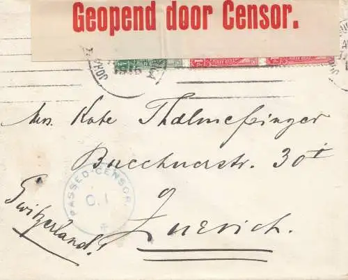 South Africa 1915: Johannesburg to Zürich, censor