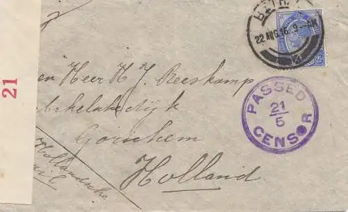 South Africa 1916 Bethal to Gorinchem/Holland, censor