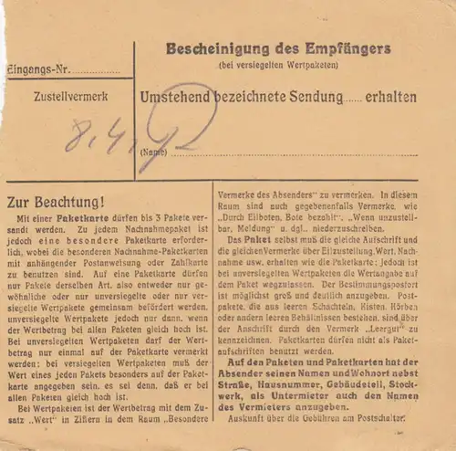 Carte de paquet 1947: Nieder Anglung au sujet de Karbach vers Bad Aibling