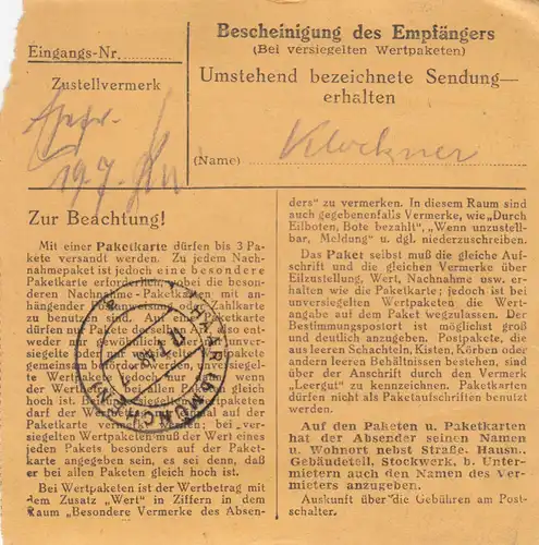 Carte de paquet BiZone 1948: Siglbrunn Falkenfels selon les cheveux