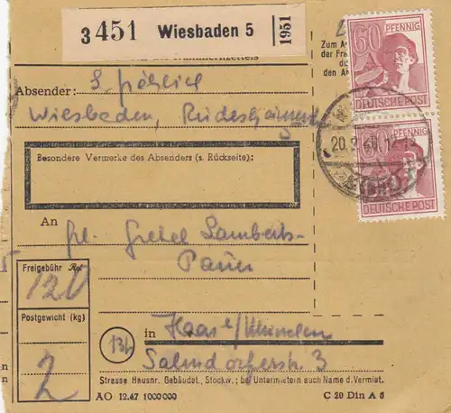 Paketkarte 1948: Wiesbaden nach Haar bei München
