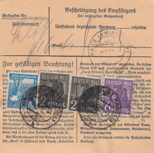 Paketkarte 1948: Kirchhain nach Haar, Selbstbucher