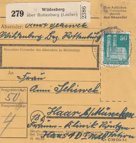 BiZone Paketkarte 1948: Wildenberg nach Haar, Frauenklinik, Röntgenhaus