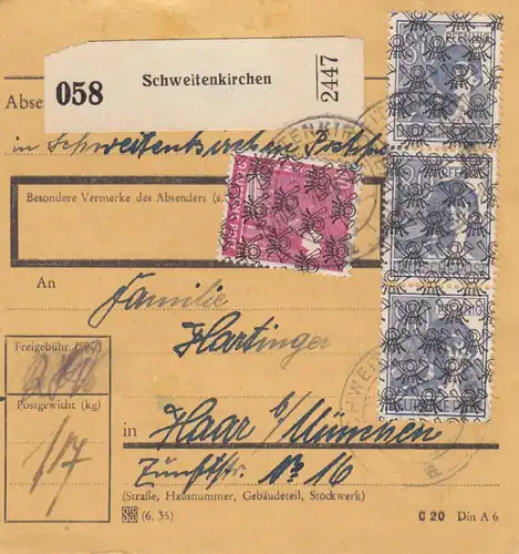 BiZone Paketkarte 1948: Schweitenkirchen nach Haar