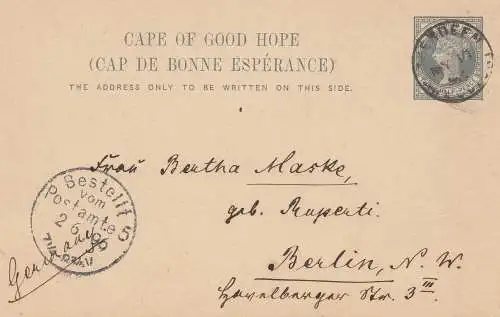 South Africa 1896: post card Aberdeen to Berlin