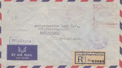 Thailand 1954: Nationale Handelsbank, registered, Bangkok  to Amsterdam