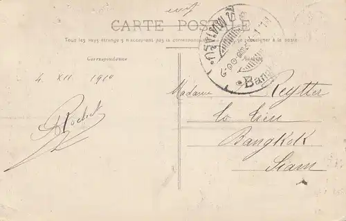 France 1911: post card Becancon to Bangkok