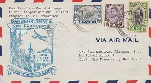 Thailand 1947: first clipper air mail flight Bangkok to San Francisco