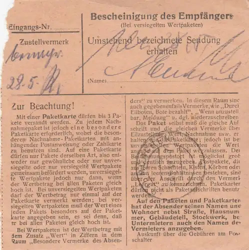 Carte de paquet 1948: Hohenwart a Haar près de Munich