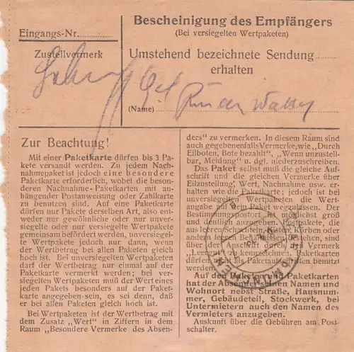 Carte de paquet 1948: Schweitenkirchen vers Haar bei Munich