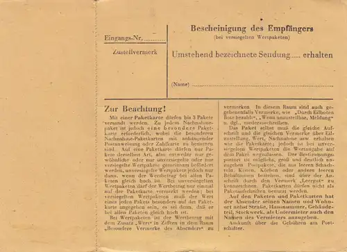 BiZone Paketkarte 1948: Darmstadt nach Dürnbach, Doppel-Notpaketkarte, Notopfer