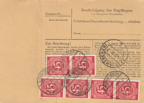 Paketkarte 1948: Ffm. Sossenheim nach Eglfing, Dringend