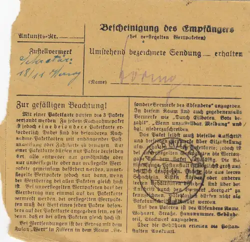 BiZone Paketkarte 1948: München nach Grasbrunn, Selbstbucher, Nachgebühr