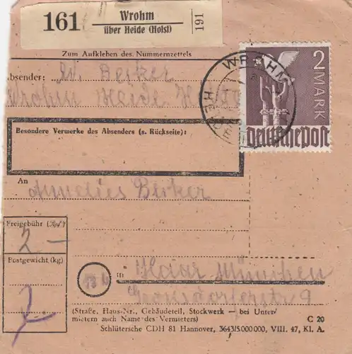 Paketkarte 1948: Wrohm Heide nach Haar