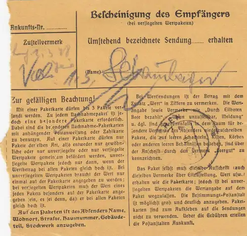 Paketkarte 1948: Gerstetten Württ. nach Haar, Selbstbucher
