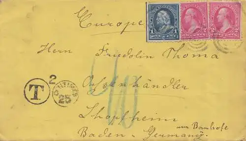 USA 1888: letter to Schopfheiim, Tax