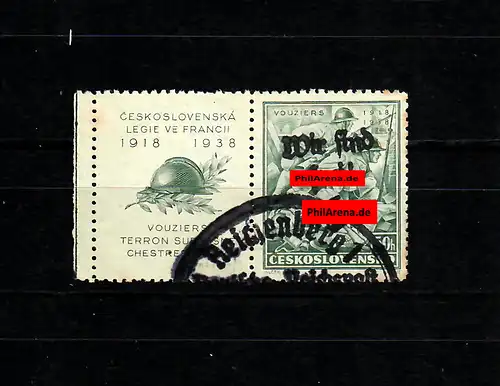 Sudetenland MiNr. 132 Zf w, gestempelt, Sonderstempel Reichenberg