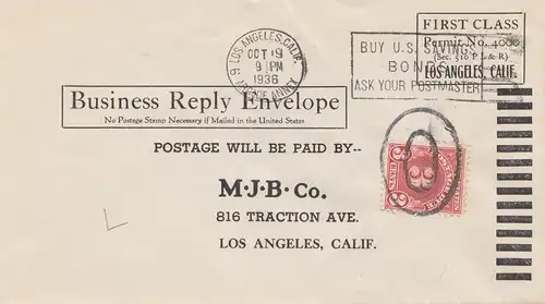 USA 1936: Los Angeles, Business Reply Envelope, First Class
