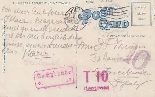 USA 1927: Lockport, NY, post card to Zweibrücken/Germany