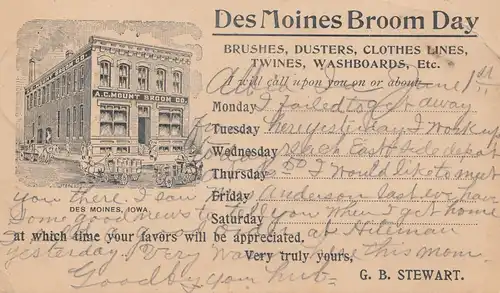 USA 1895: post card Des Moines & Albia, R.P.O 