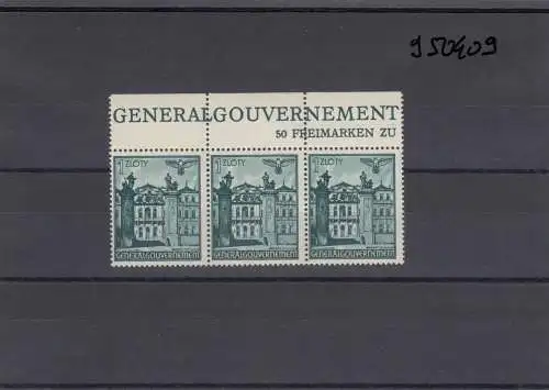 GG Generalgouvernement MiNr. 70, ** postfrisch, Oberrand Inschrift, 3 Felder