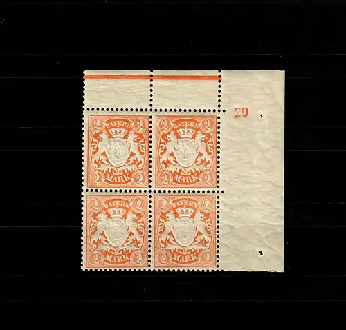 Bayern Minr. 64x, plaque numéro 20, Eckrand-Quaterblock VE2, post-freisch, **