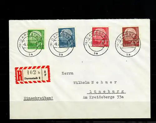 Bund MiNr. ex  179-260y auf R-Brief Darmstadt nach Lüneburg