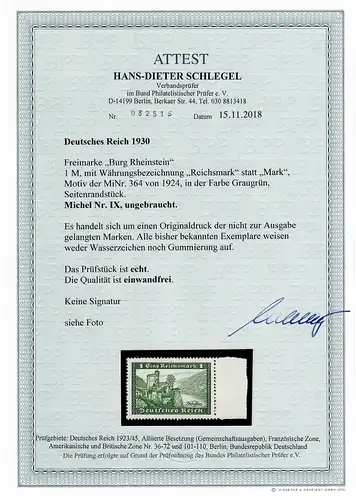 DR 1930: MiNr. IX, ungebraucht - Reichsmark - BPP Attest