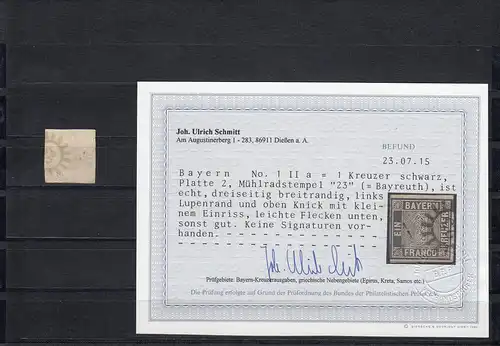 MiNr. 1 II a Platte 2, Mühlradstempel 23 (Bayreuth), BPP Befund