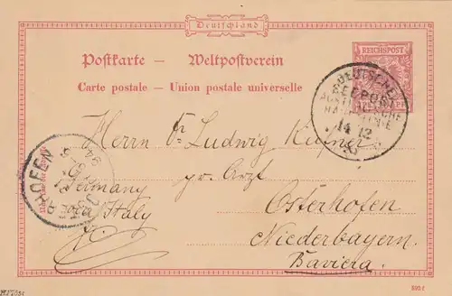 S.S. Habsburg 1893, Ganzsache Deutsche Seepost Australien nach Osterhofen