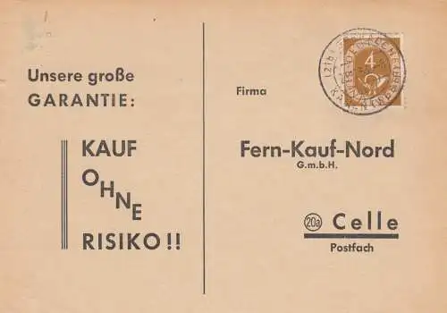 Postkarte Oberaden / Kamen 1953 nach Celle, Bestellung Patronen