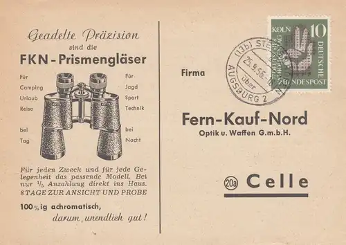Bestellkarte Ferngläser Stettenhofen bei Augsburg nach Celle 1956