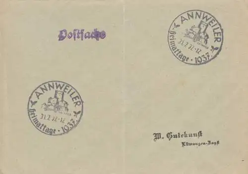 Affaire postale Kuvert 1937: Annweiler Intérieure