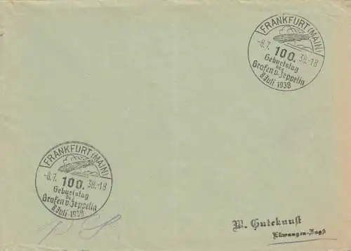 Postsache Kuvert 1938: Frankfurt/Main: Geburtstag des Grafen von Zeppelin