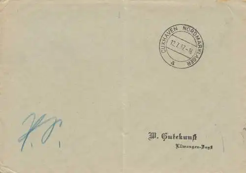 Affaire postale Kuvert 1937 Cuxhaven Nordmarklager - a