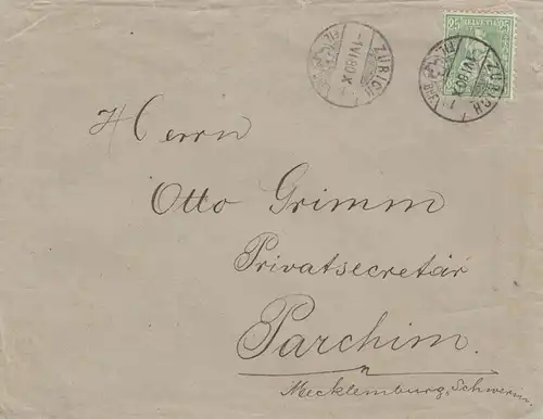 1880: Lettre de Zurich à Parchim/Mecklembourg