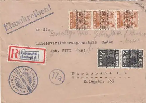 Einschreiben Landrat Karlsruhe 1948 nach Karlsruhe