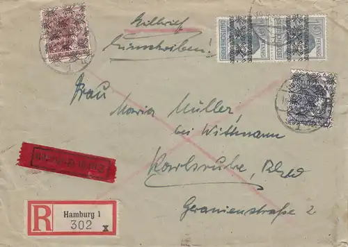 Einschreiben-Eilbote 1949 von Hamburg nach Karlsruhe