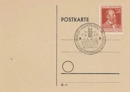 1948 Postkarte München, Esperanto Kongress