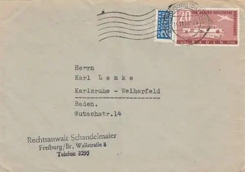 Lettre de Fribourg en 1949 à Karlsruhe