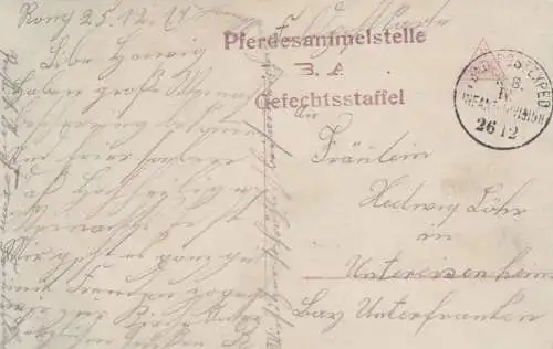 Ansichtskarte 1914 Pferdesammelstelle Gefechtsstaffel nach Untereisenheim