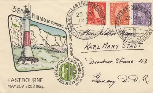 1954 Eastbourne to Karl-Marx-Stadt / DDR