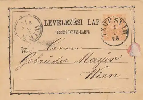 1873: post card Temeswar to Wien