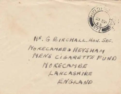 1943: Champ post office 577 (North Africa) to Morecame, Lancashire